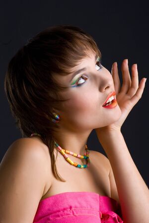 Beautiful young women. Isolated on black. Studio shotの写真素材