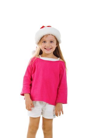 Cute little girl in a santa claus hatの写真素材