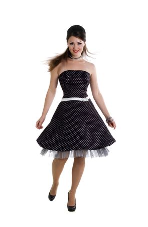 Beautyful girl in retro dress on a white backgroundの写真素材