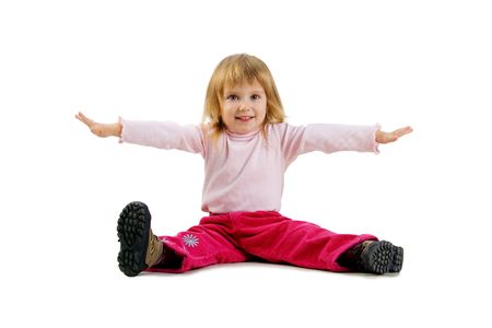 Portrait of a cute little girl on white backgroundの写真素材
