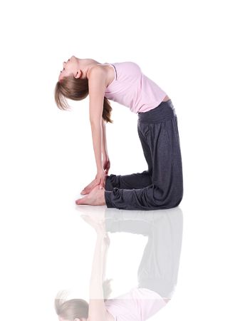 Woman meditating on a white backgroundの写真素材