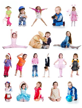 Set of cute little children isolated on whiteの写真素材