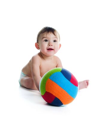 Little boy with the ball on white background の写真素材