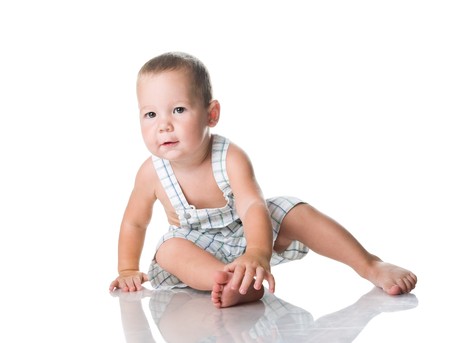Cute little boy on white background の写真素材