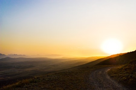 Sunset view of the crimea mountainsの写真素材
