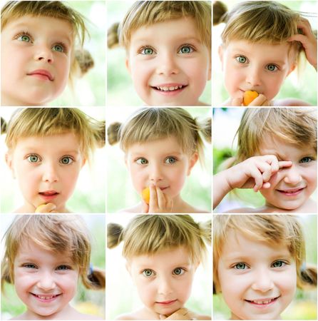 collage of a cute liitle gir's photos close-upの写真素材