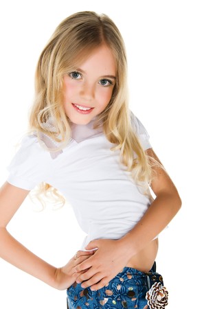 beautiful little fashion model on white backgroundの写真素材