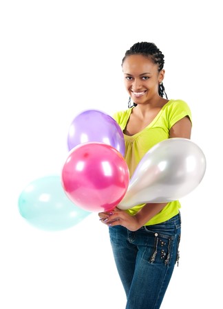 happy black women with the balloonsの写真素材