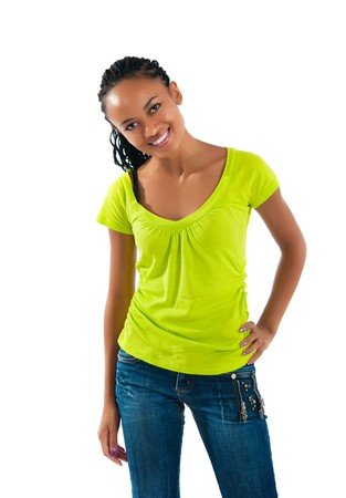 beautiful mulatto girl on white backgroundの写真素材
