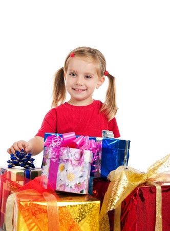 Four years old girl wih the presentsの写真素材