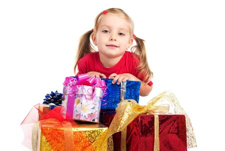 Four years old girl wih the presentsの写真素材