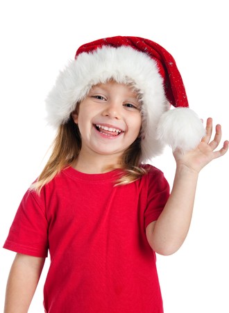 Cute little girl in the santa claus hatの写真素材