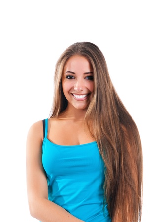 happy cute women on white backgroundの写真素材