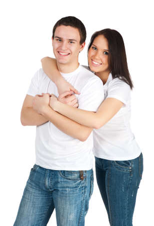 Smiling couple isolated on a white backgroundの写真素材