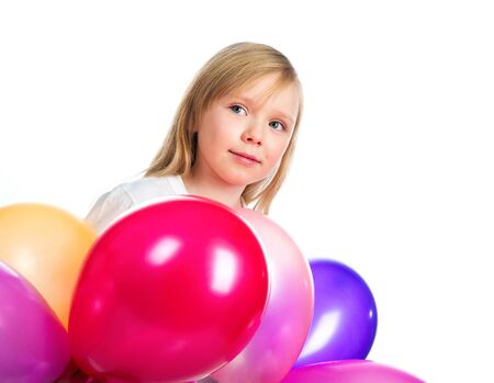 Pretty little girl with balloonsの写真素材
