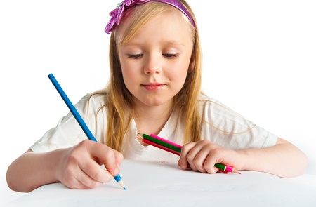 Adorable little girl drawing artworkの写真素材