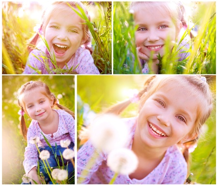 Cute little girl  on the meadowの写真素材