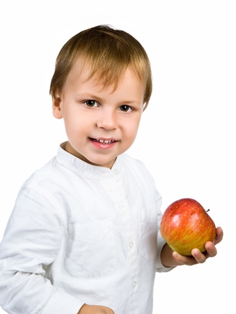 Little boy with appleの写真素材