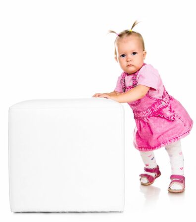 Little girl on the block with letterの写真素材