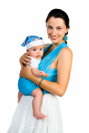 Mother carrying her baby in a slingの写真素材