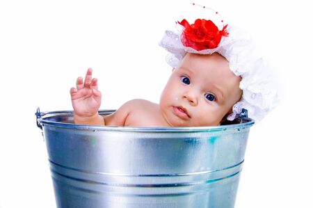 baby on a bucketの写真素材