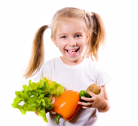Little girl with the vegetablesの写真素材