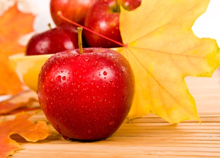 Apples in a yellow bowlの写真素材