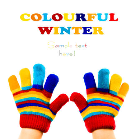 Knitted woolen children`s gloveの写真素材