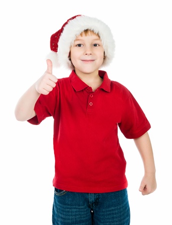 little boy in the santa claus hatの写真素材