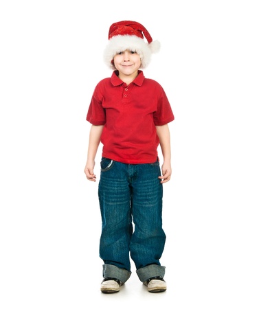 little boy in the santa claus hatの写真素材