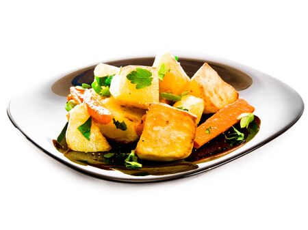 Roasted potatoes with herbsの写真素材