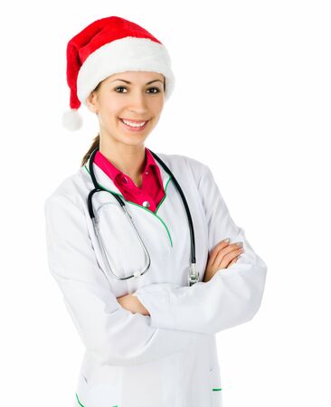 female doctor in Santa hatの写真素材