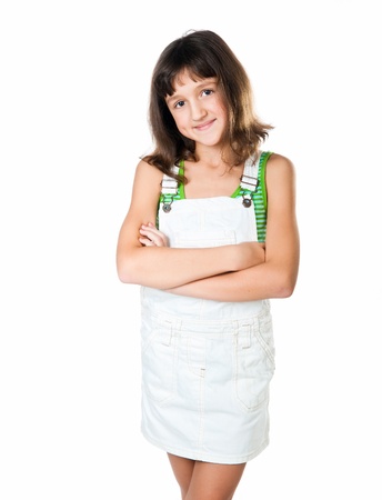 beautiful little fashion model on white backgroundの写真素材