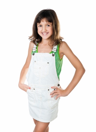 beautiful little fashion model on white backgroundの写真素材