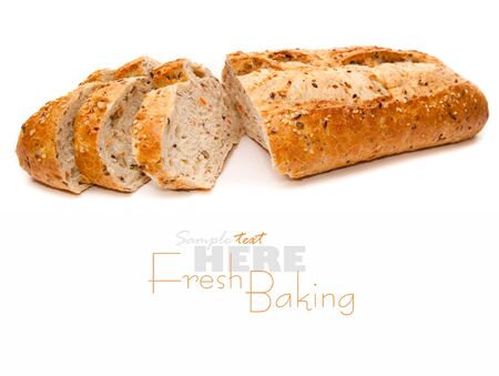 Fresh-baked  loaf on a white backgroundの写真素材