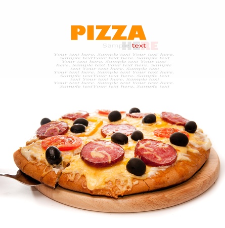 Pizza over a white backgroundの写真素材