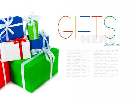 colorful gift boxes over white backgroundの写真素材