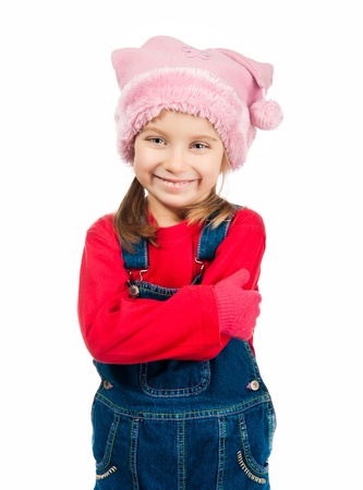 portrait of a cute little girl in a capの写真素材