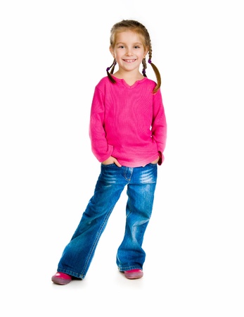 beautiful little fashion model on white backgroundの写真素材