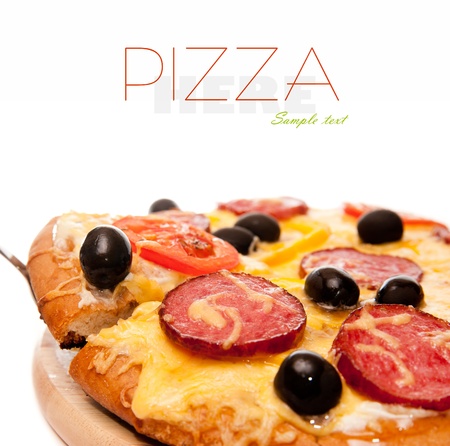 Pizza over a white backgroundの写真素材