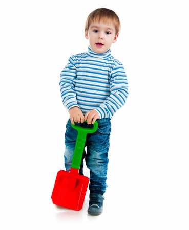 Cute little boy on white backgroundの写真素材