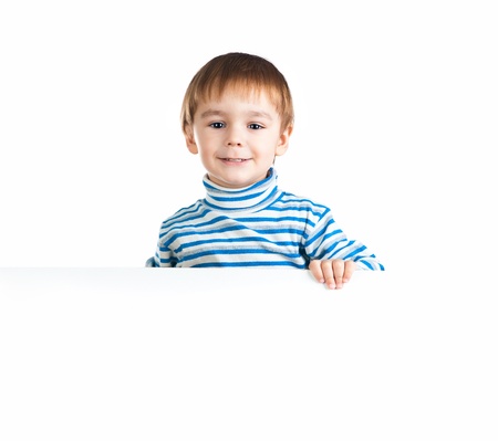 Cute little boy ower a white backgroundの写真素材