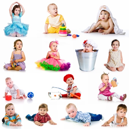 collection baby photos  on a white background