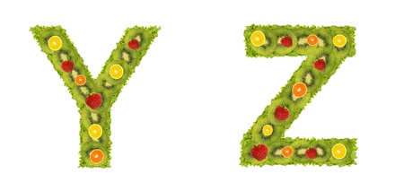 Alphabet from fruits isolated on a white backgroundの写真素材