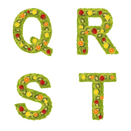 Alphabet from fruits isolated on a white backgroundの写真素材