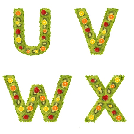 Alphabet from fruits isolated on a white backgroundの写真素材