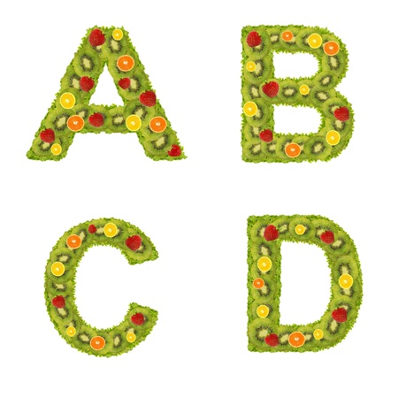 Alphabet from fruits isolated on a white backgroundの写真素材