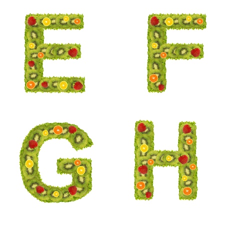 Alphabet from fruits isolated on a white backgroundの写真素材