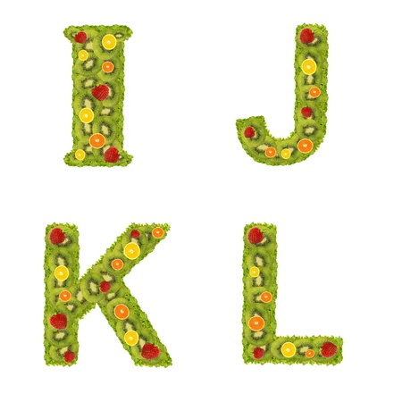 Alphabet from fruits isolated on a white backgroundの写真素材