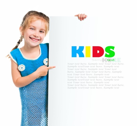 cute child behind a white boardの写真素材
